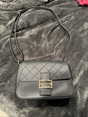 Black Quilted Leather Crossbody Bag with Gold Hardware